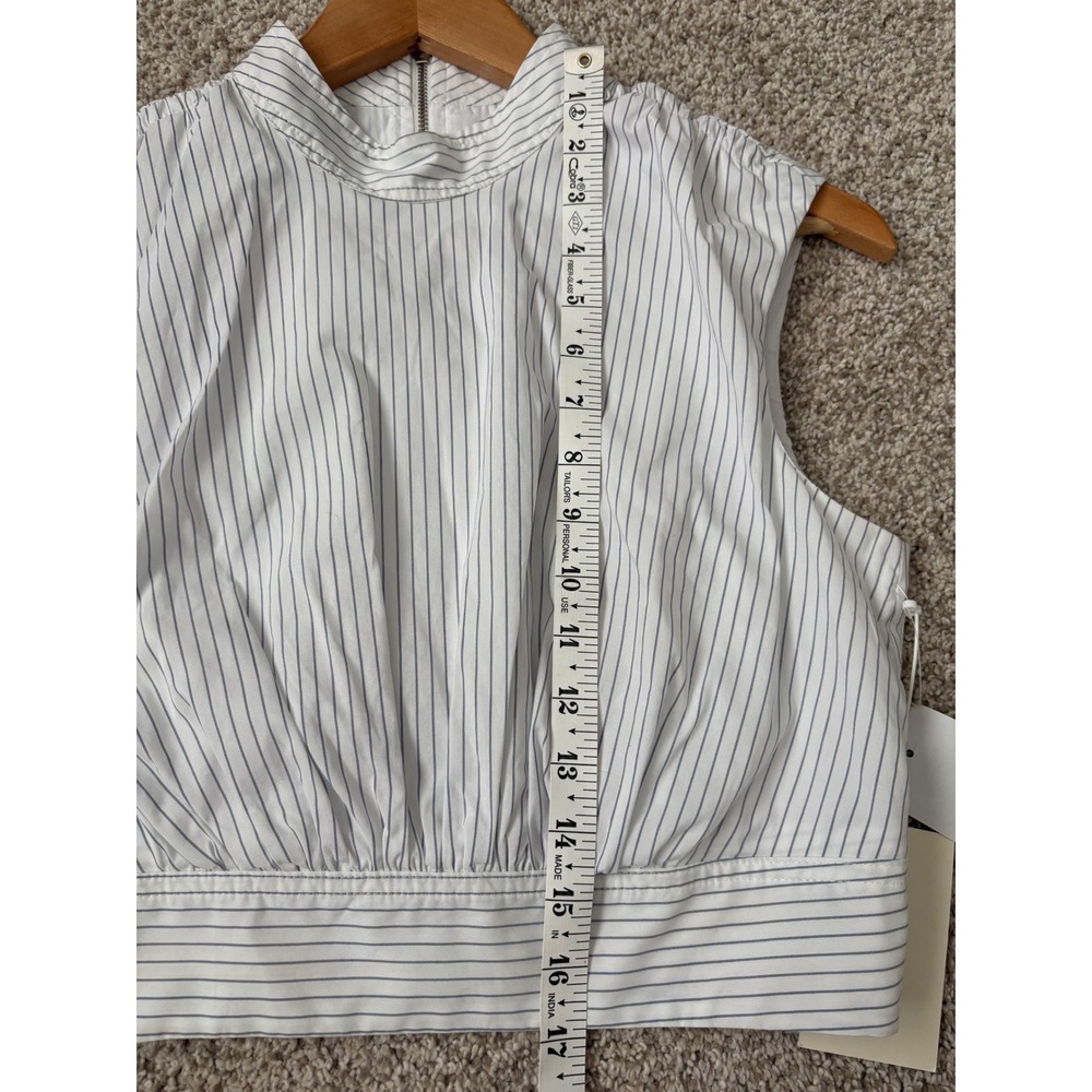 Parker Cotton Poplin Blue White Pinstripe High Neck Sleeveless Crop Top Size 4 - Picture 6 of 7